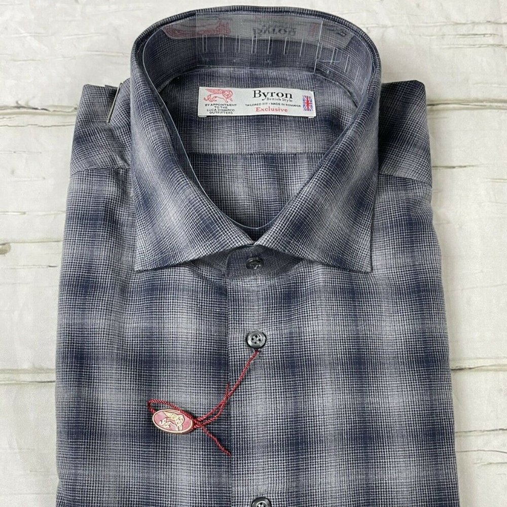 Luxury Byron British Style Italian Gray Cotton 2 Ply Casual Button XL NWT $198